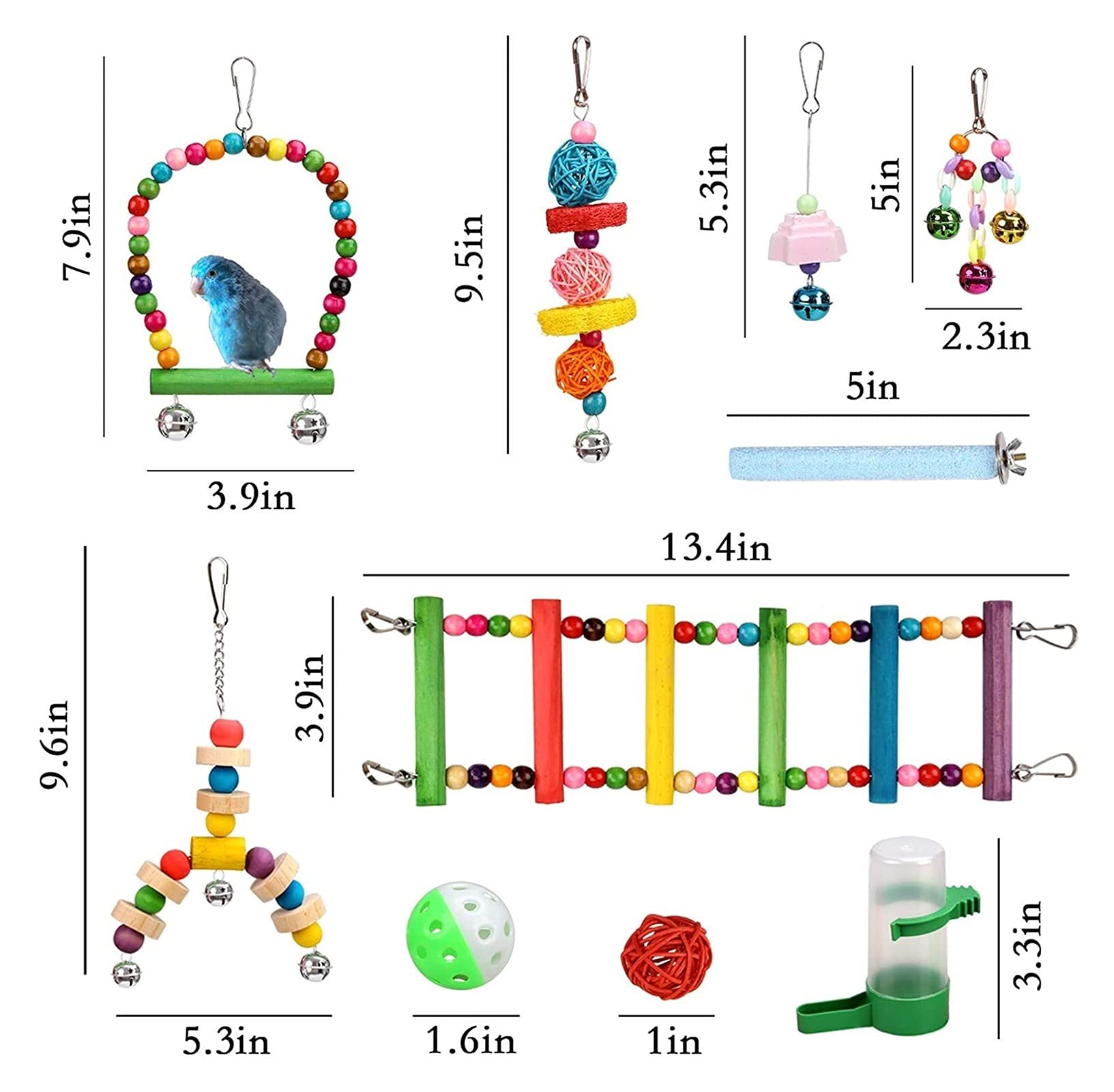 Vogelspielzeug 14 stücke Papageien Spielzeug Vogelzubehör Haustier Spielzeug Swing Stand Budgie Sittich Käfig Wasser Feeder Glocken schwingt für Papageien Vögel Spielzeug
