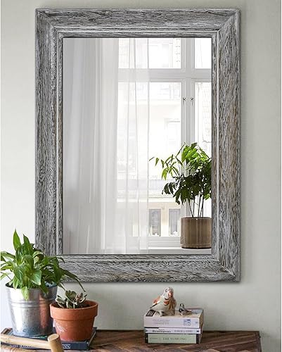 Vista 29 de Espejo de pared con marco de madera rústica, espejos colgantes rectangulares para pared, grande, decorativo para baño, dormitorio, granja, sala