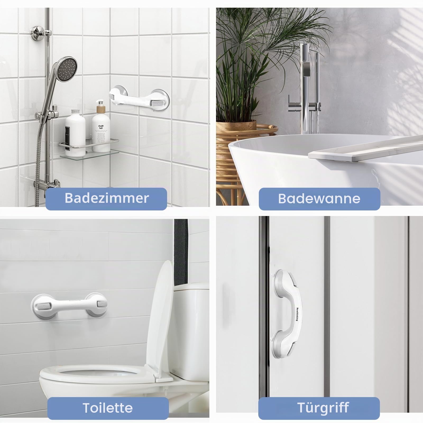 Newthinking Dusche Haltegriff mit Saugnapf 30CM, Haltegriff Dusche Ohne Bohren, Haltegriff Badewanne Badezimmer Gehhilfe für Senioren Bad, 2 Stücke | Rutschfester Haltegriff Dusche, Haltegriffe Bad Senioren, Haltegriff mit Saugnapf. 30 cm für glatte Flies