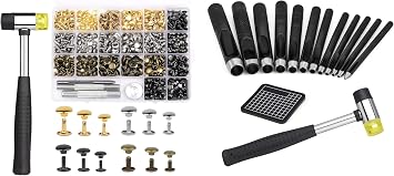 TLKKUE 240 Sets Leather Rivets and Hole Punch 1.0-10mm with Double Cap Rivets Tubular Rubber Hammer Cutting Mat for Watch Band, Belt, Wristband Clothes Shoes Decoration Repair DIY Leather Craft