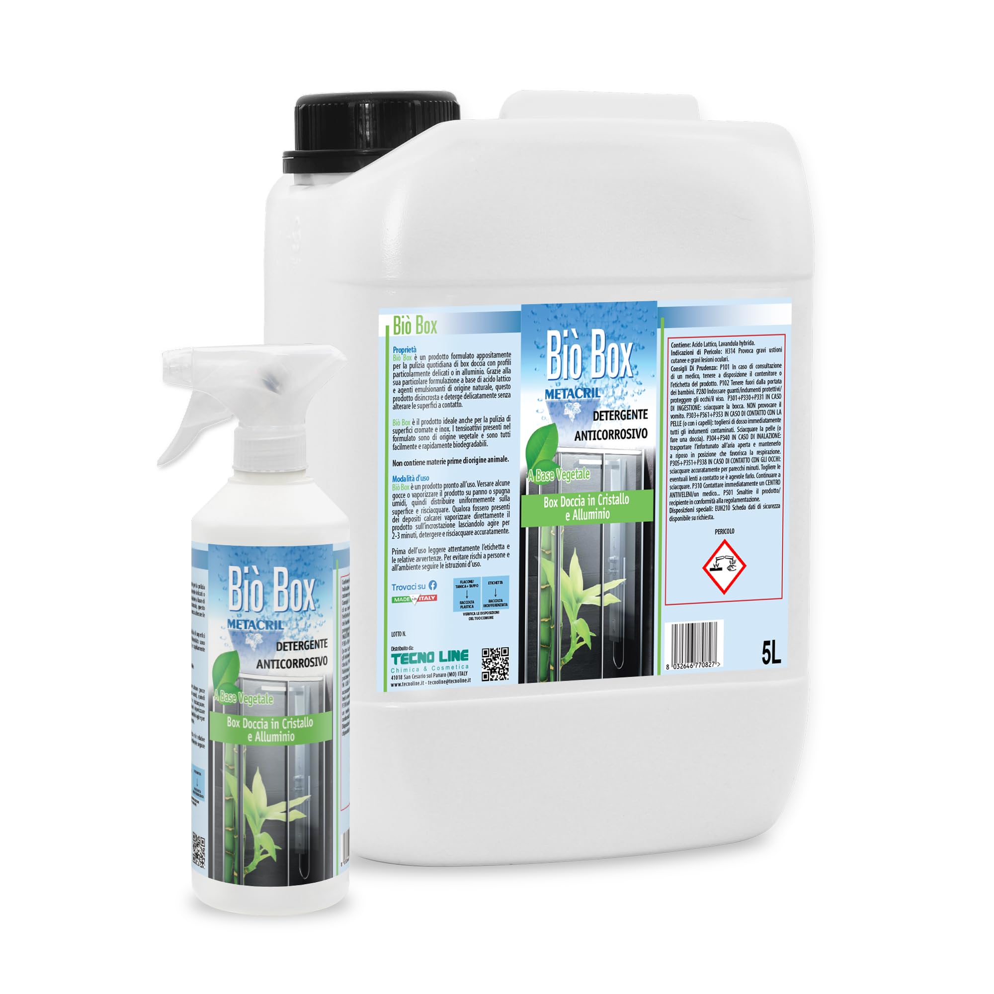 DETERGENTE BIOLOGICO ANTICORROSIVO PER BOX DOCCIA + Flacone Vaporizzatore per la ricarica. Bio Box 5 Lt.