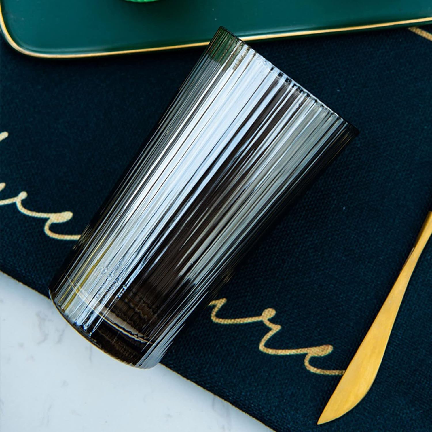 INLIMA Drinking Glasses 240/310/400ml Glass Handmade Ripple Milk Juice Cup Ice Beer Cup Vertical Stripe Water Cocktail Cup (Color : 400ML)