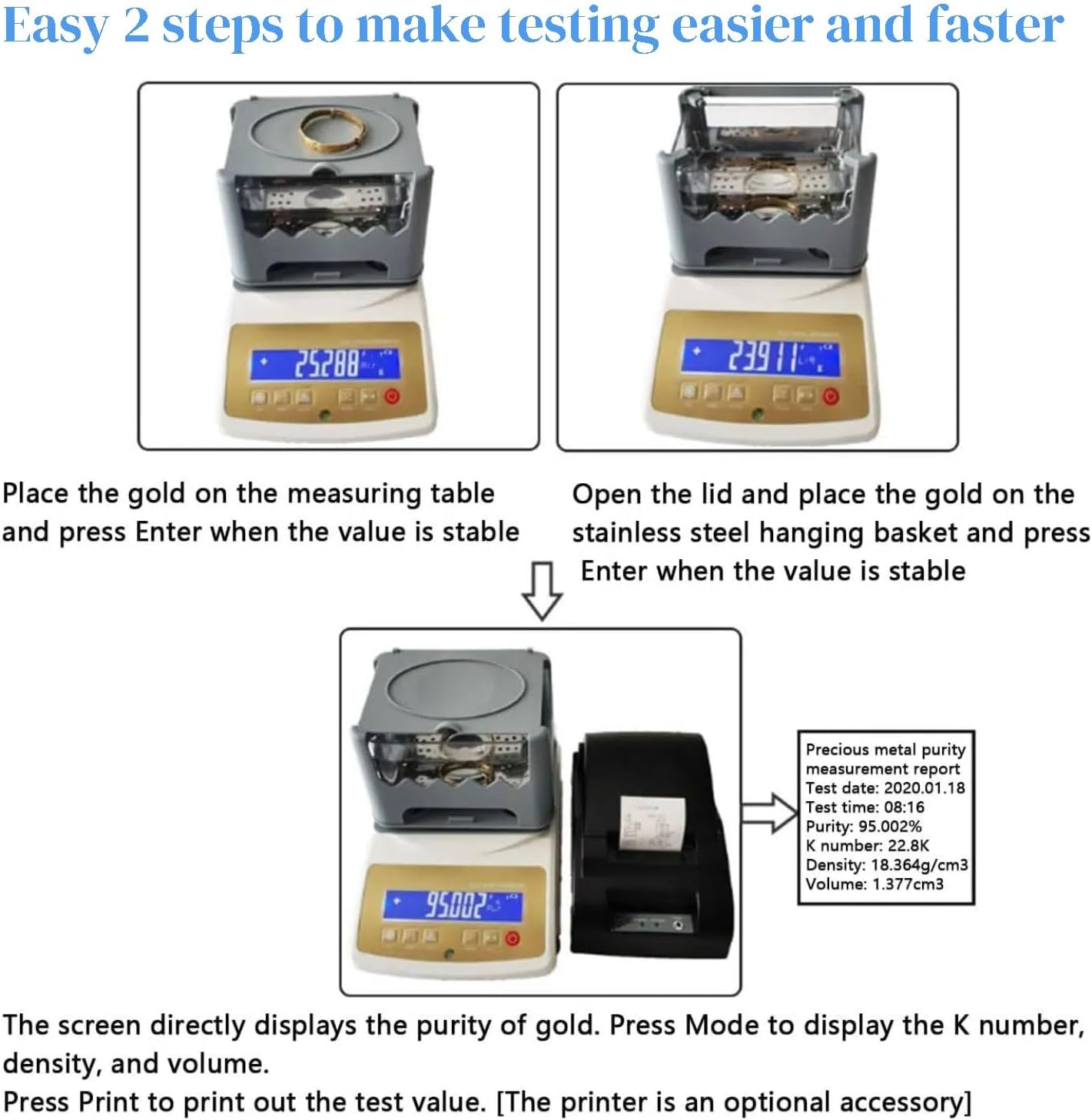 Precious Metal Authenticity Tester,Digital Gold & Silver Tester Machine with Density Meter,Gold Purity Analyser,0.001g/cm³ Accuracy,for Jewelry Industry Bank Pawn Industry(MDJ-300K)