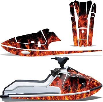 Jet Ski Graphics kit Sticker Decal Compatible with Kawasaki X2 JF650 1986-1995 - Flames Orange
