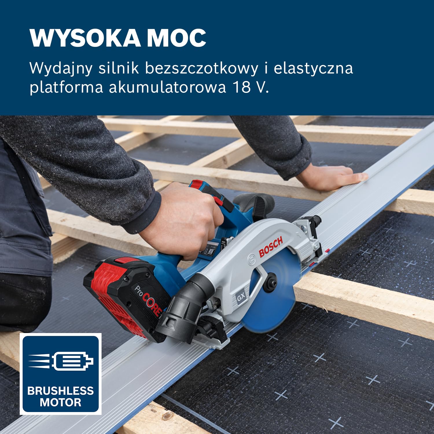 System profesjonalny 18 V firmy Bosch: akumulatorowa pilarka tarczowa GKS 18V-57-2 GX (prowadnica równoległa, FSN 440, bez akumulatora/ładowarki)