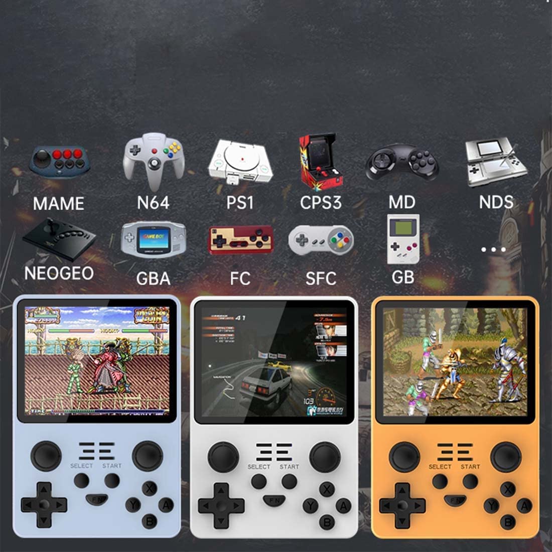Cawevon RGB20S ręczna konsola do gier, 3,5 cala, retro konsola do gier wideo z kartą 64 G i 15000 gier, odtwarzacz Open Source dla dzieci i dorosłych (niebieska, 64 G)