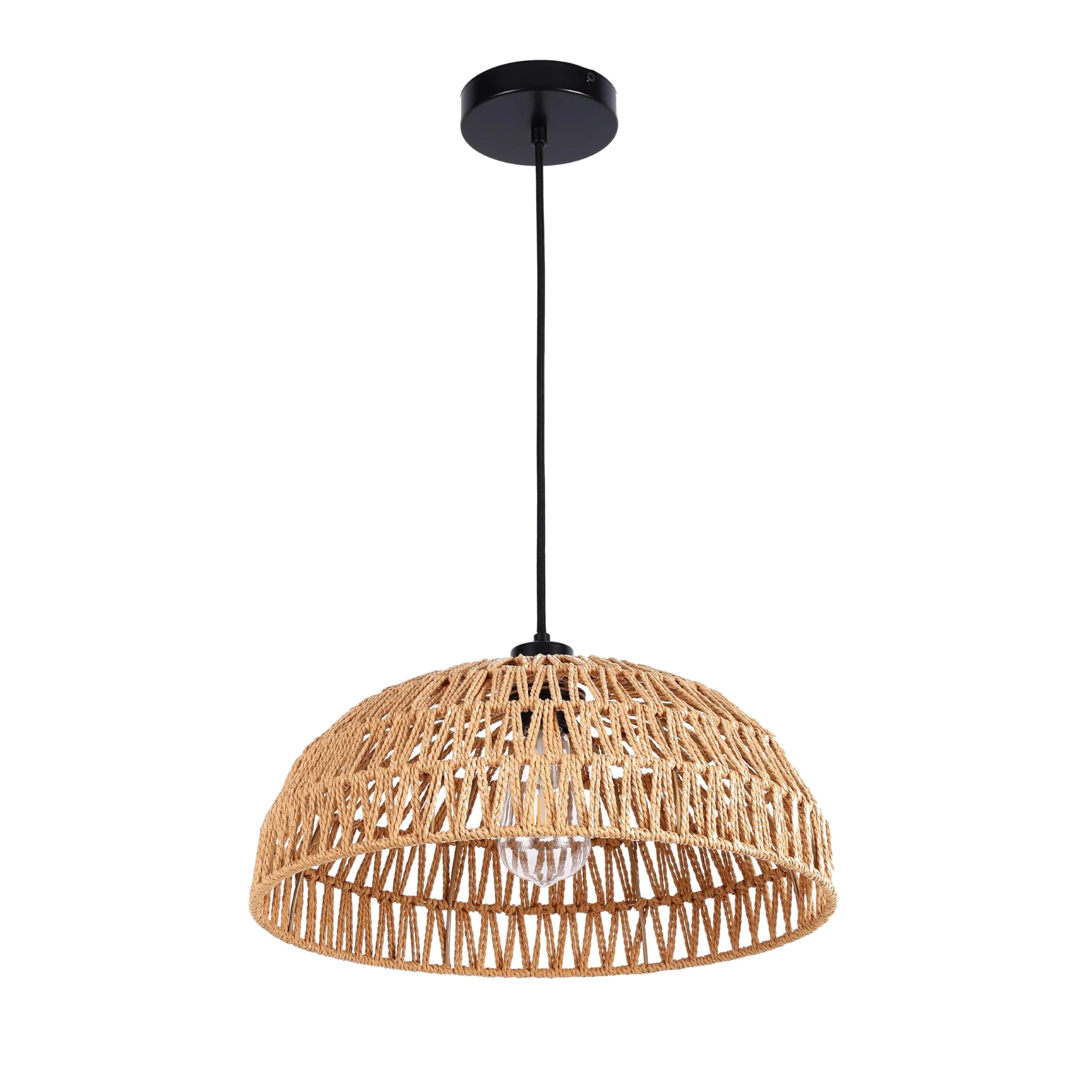 TEKLED Rope Pendant Lighting - Handwoven Wide Dome Ceiling Lamp, Rustic Farmhouse Style Adjustable Hanging Fixture, E27