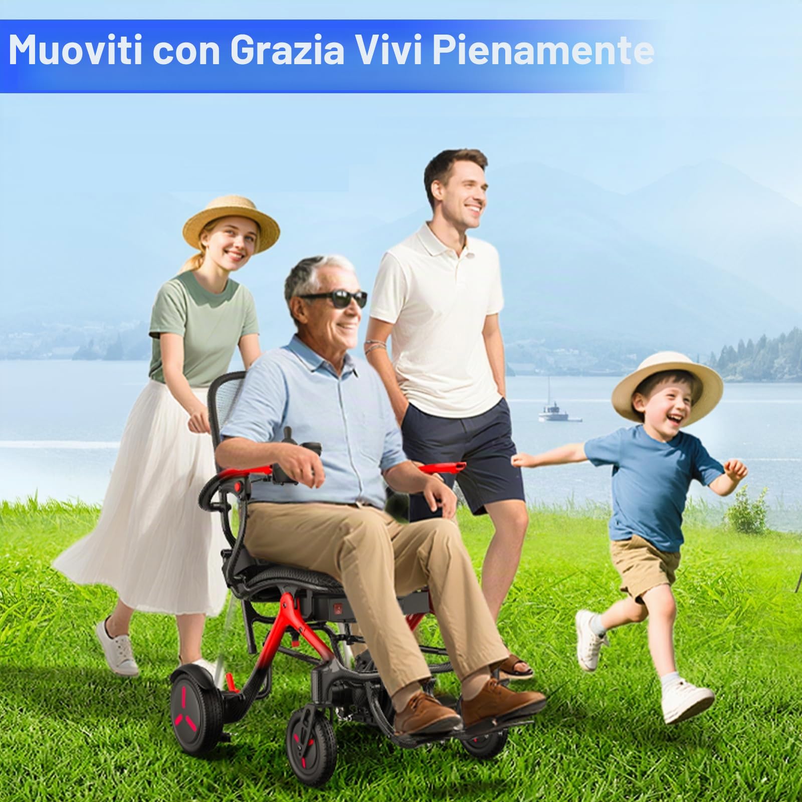 Sedia a rotelle elettrica pieghevole leggera carbonio: 25 Chilometro sedia a rotelle elettrica con pneumatici antiforatura - sedia a rotelle elettrica con schienale traspirante fino a 150 kg