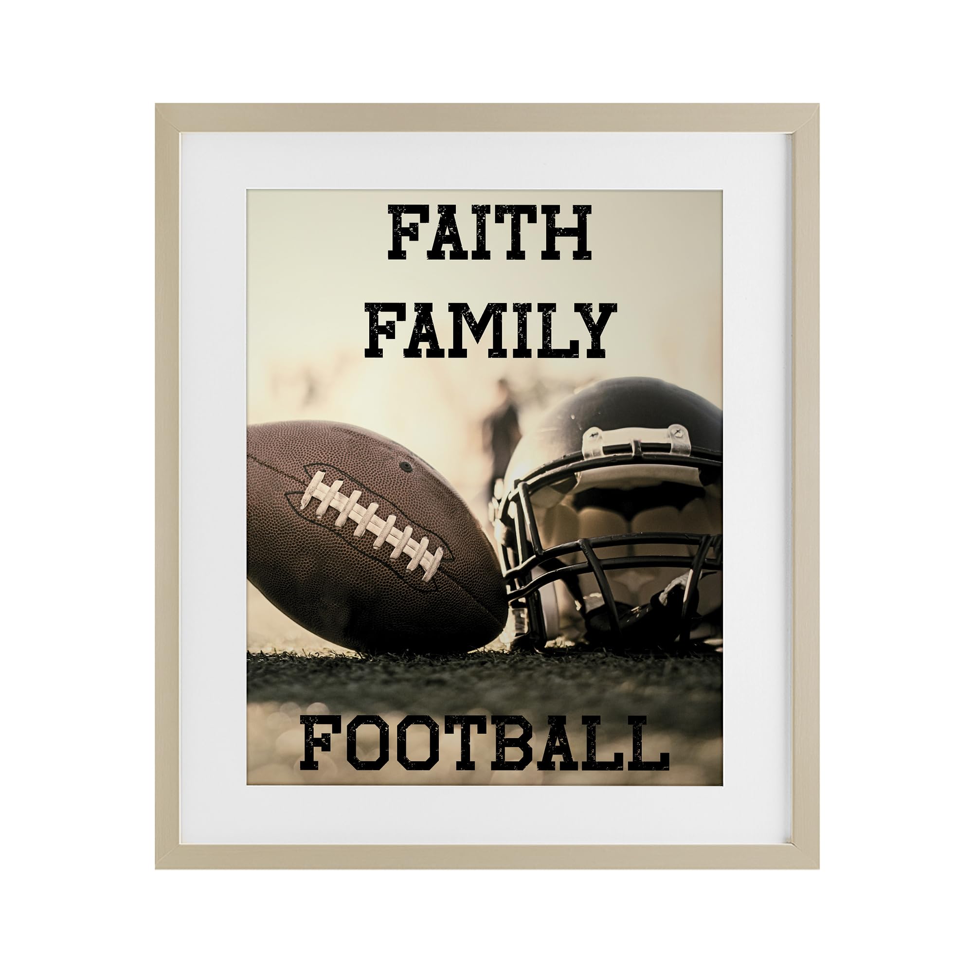 Stupell Industries Harvest Pine (Textured) Faith Family Football Game Day, 17 X 21 Inch Framed Print Under Glass