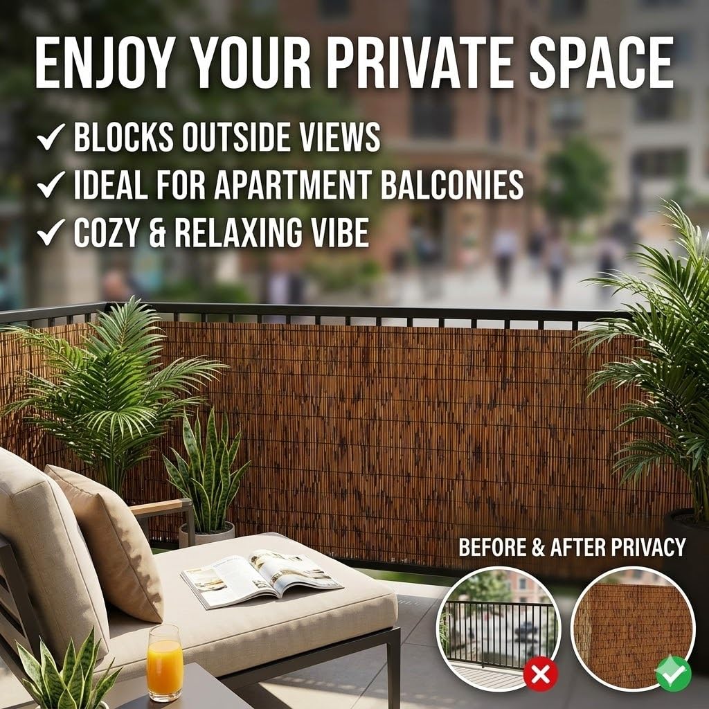 Canisse en Roseau Naturel, Brise-Vue pour Jardin Balcon Terrasse, Clôture Bambou Extérieur, Rouleau d'Occultation Totale, Protection Intimité et Vent, Écologique, 1x5m 1.8x10m(Natural,H100xL200cm)