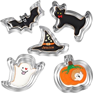 Halloween Cookie Cutters Set - 15 Pcs Stainless Steel Holiday Cookie Cutter with 5 Shapes - Pumpkin, Ghost, Bat, Cat and Witchs Hat Cookie Molds for Halloween Food Party Decorations