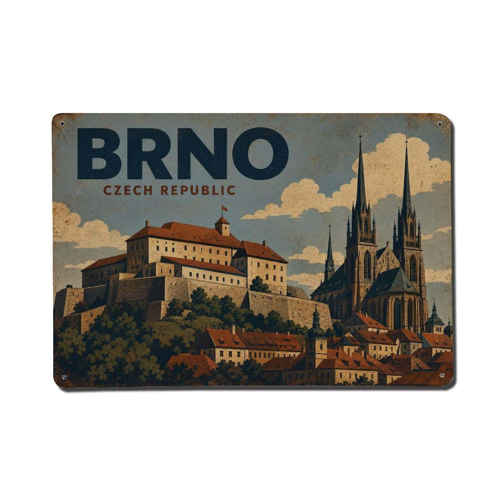 Retro Travel Czech Brno Metal Tin Sign