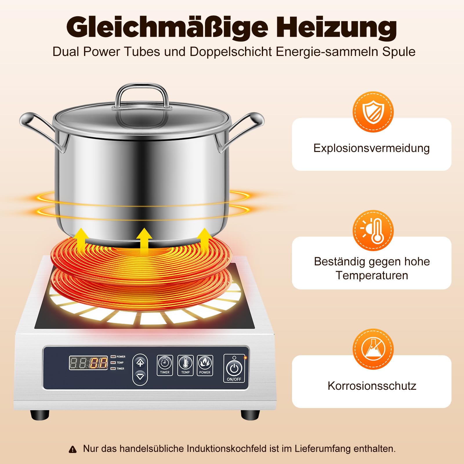 Plaque Induction Portable De 3500w, Sensitive, 10 Niveaux De Puissance Minuterie Posable