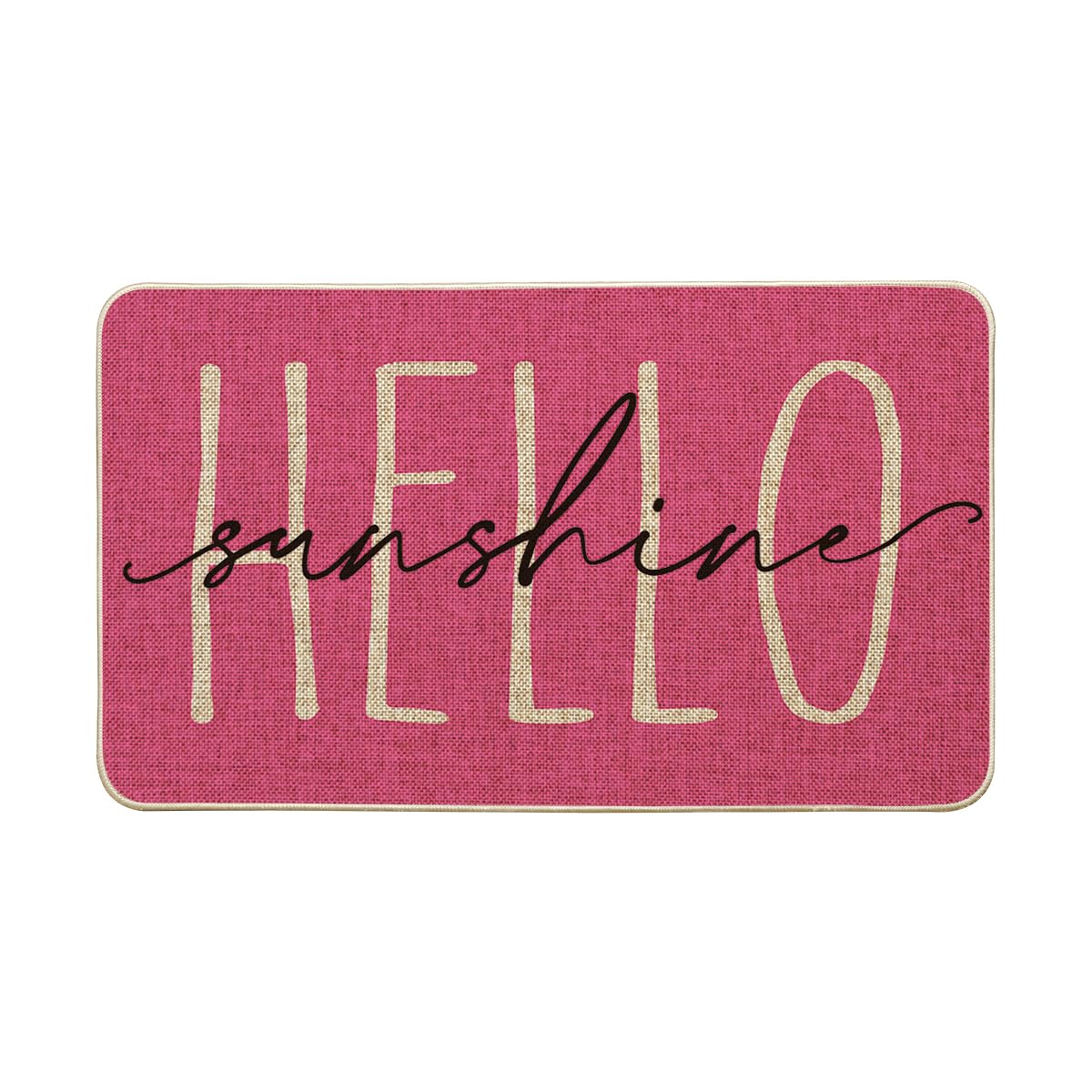 Artoid Mode Pink Hello Sunshine Summer Decorative Doormat, Seasonal Spring Holiday Low-Profile Floor Mat Switch Mat for Indoor Outdoor 17 x 29 Inch