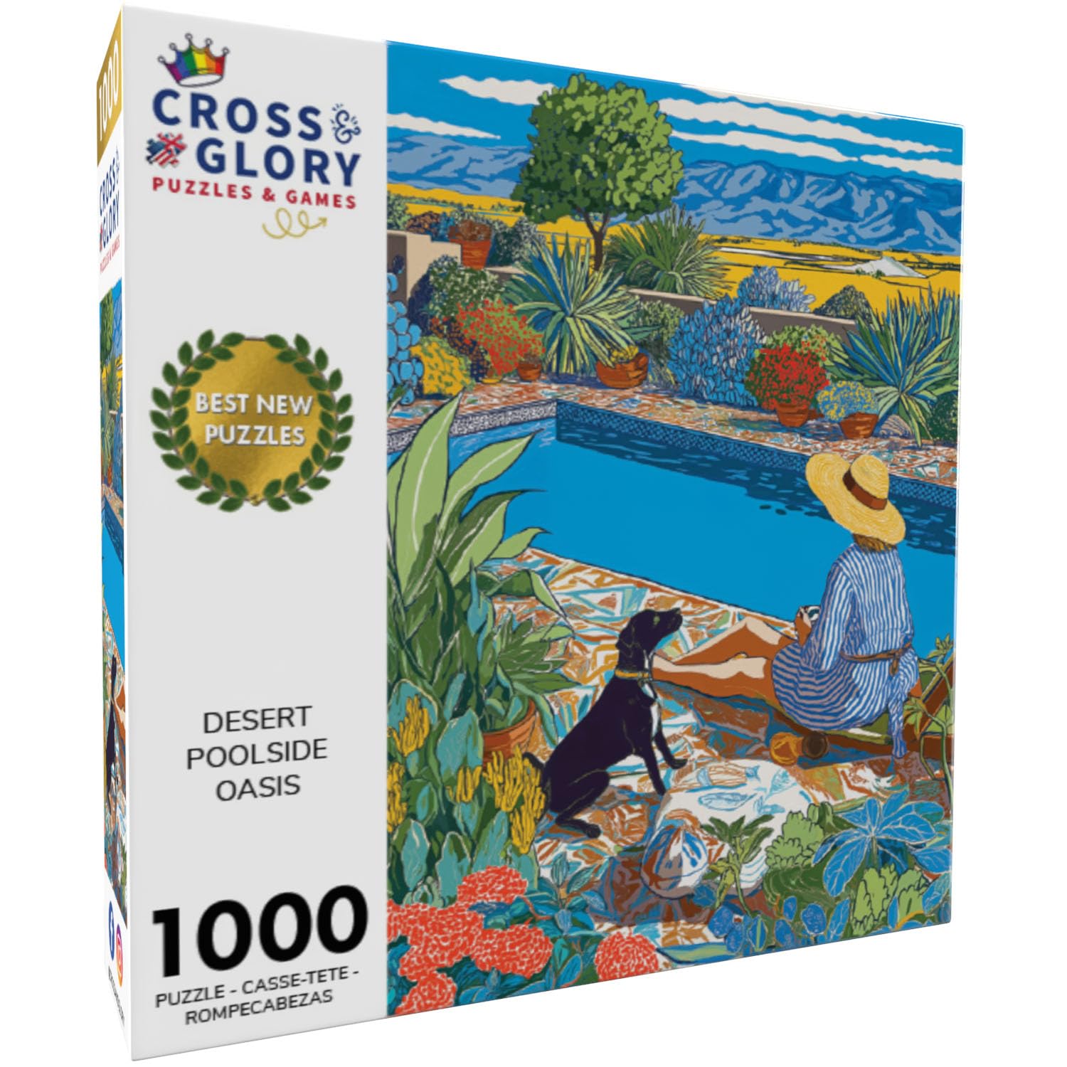 Cross & Glory - Desert Poolside Oasis - 1000 Piece Jigsaw Puzzle for Adults | Vibrant Desert Landscape and Pool Scene for Nature Lovers