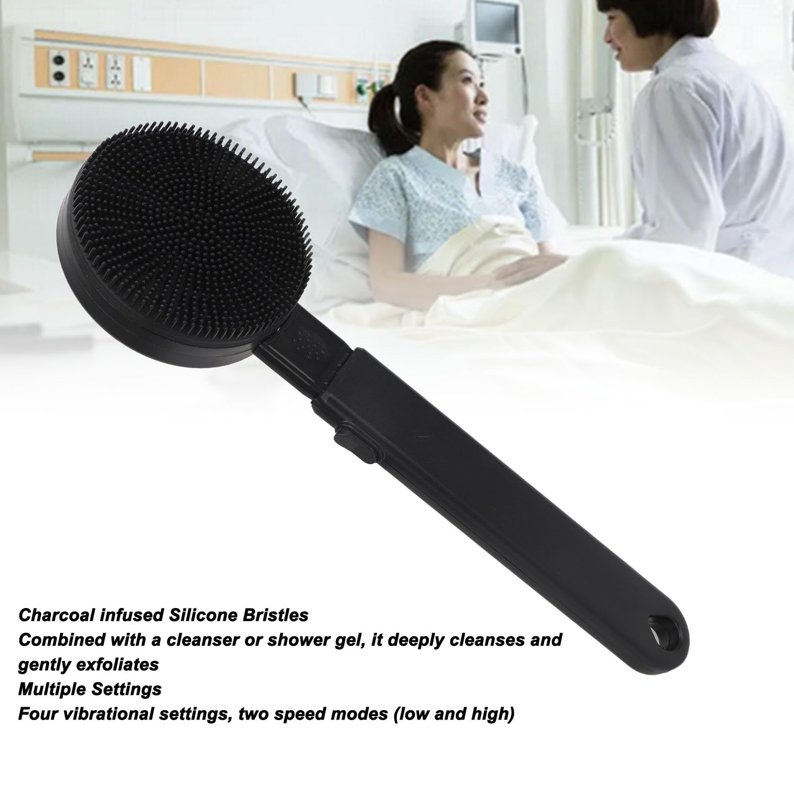 FILFEEL Brosse électrique pour le Visage et le Corps, Vibrations Acoustiques, 2 Modes de Vitesse, Nettoyage en Profondeur, Exfoliant avec Poils en Silicone Infusés au Charbon, Poi