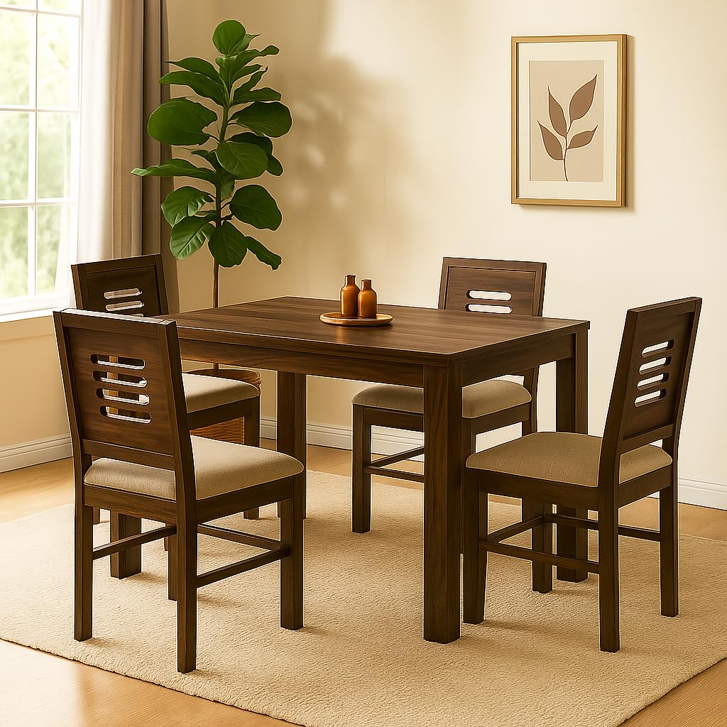 Shreya Decor Solid Sheesham Wood Dining Table 4 Seater With Chairs Set | 4 Seater Dining Table Wooden Set |Dining Room Set Furniture | (Finish-Teak Finish) (4 Seater, Walnut With Coushion)-image-26