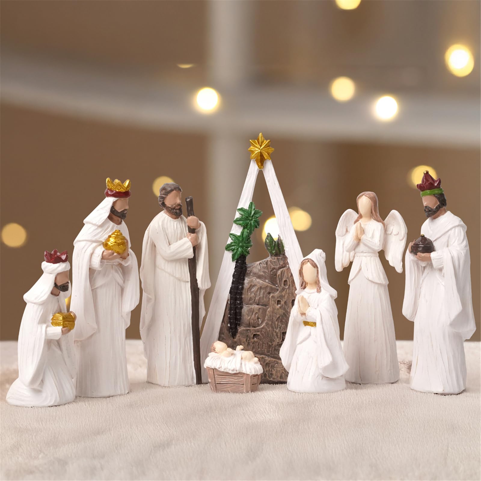 Presepe di Natale Figurine Resina Stabile Sacra Famiglia Set, Religioso Tavolo Decorazione Casa Vacanza Centrotavola Decor CPU Radiatore Sostituzione Laptop Scheda Grafica
