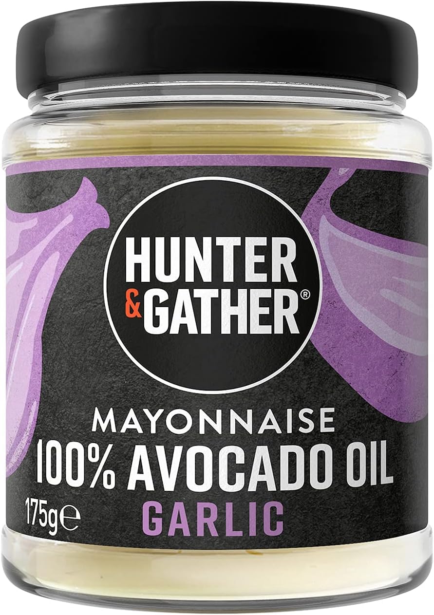 Hunter & GatherGarlic Avocado Oil Mayonnaise 175g | Seed Oil Free I Made with Pure Avocado Oil & British Free Range Egg Yolk | Paleo, Keto, Sugar and Gluten Free Avocado Mayo