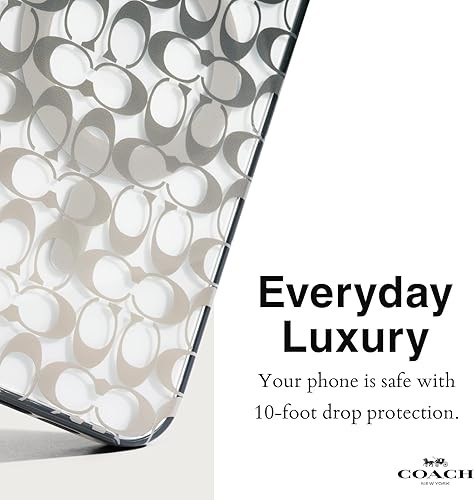 Miniatura 3 de Coach Signature Canvas - Funda delgada para iPhone 15 Pro Max, compatible con carga inalámbrica, color carbón distintivo