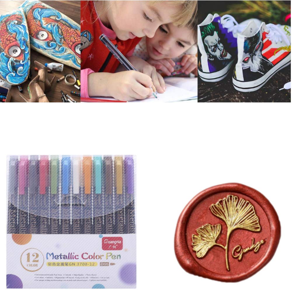 Wax Seal Pen Kit, ANBOSE 12PCS Metallic Marker Color Pen for Decorating Wax Seal Stamp, Premium Wax Seal Pen Set for Wedding Wax Envelope Seal, Fit All Wax Seal Beads or Wax Seal Sticks