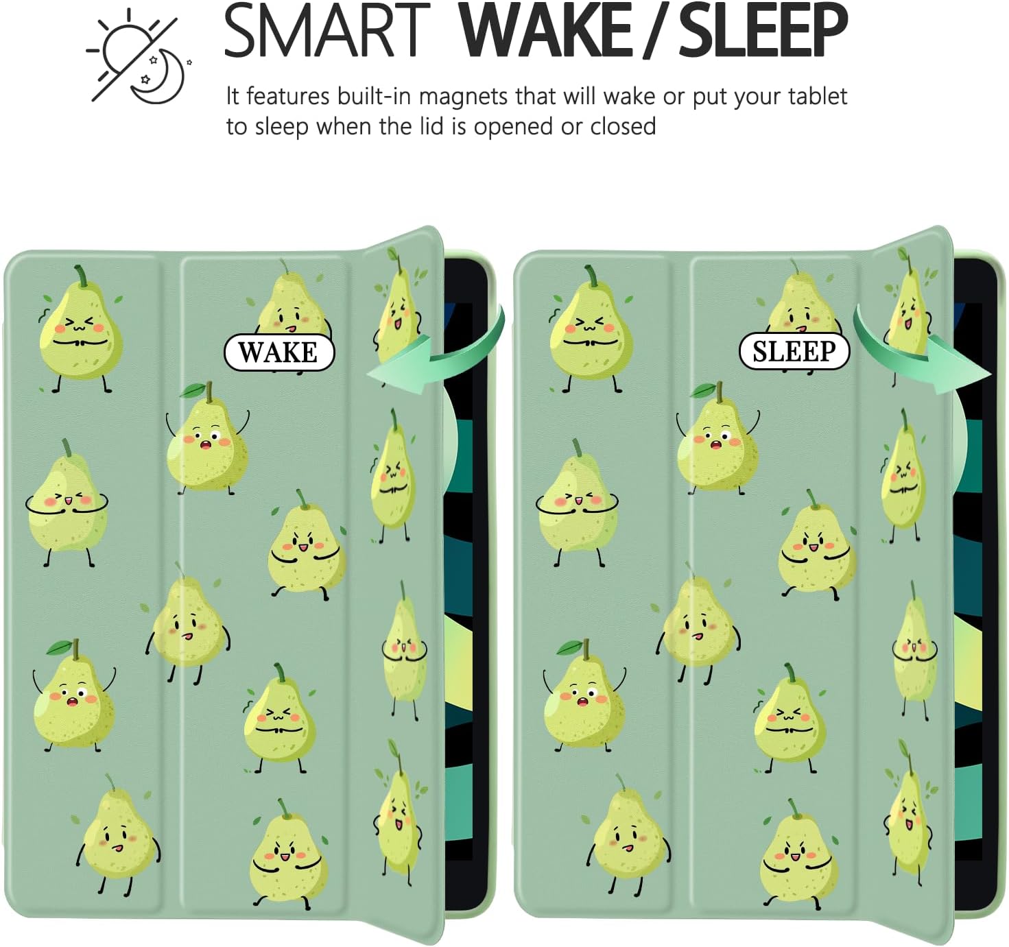 Joyland for iPad 10th Generation Case 10.9 inch 2022/iPad (A16) 11th Gen 11 Inch 2025 with Pencil Holder,Cute Pear Shockproof Cover Clear Transparent Back Shell Auto Wake/Sleep,Grean