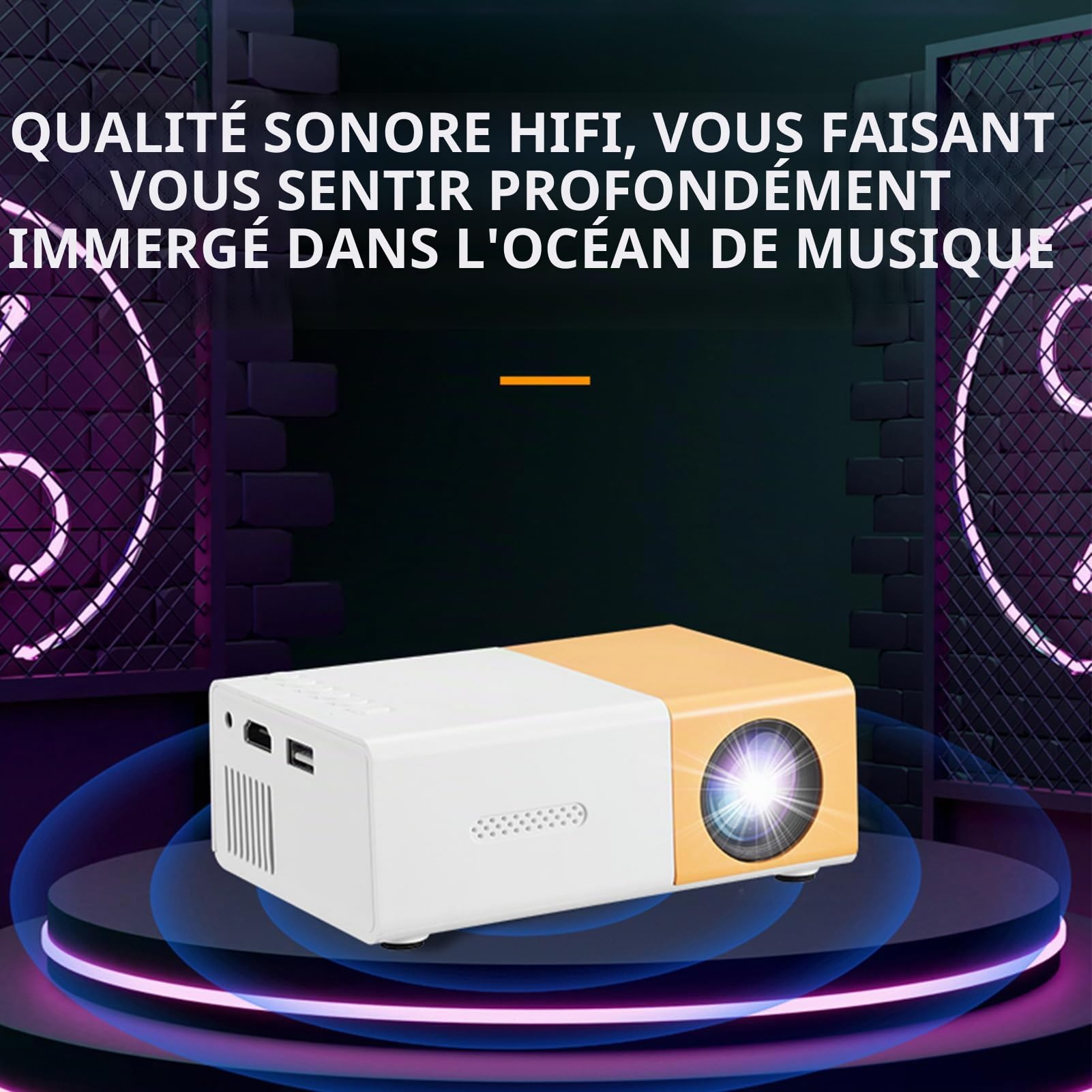Projecteur Intelligent, Mini Projecteur Portable 1080p, 6000 LM luminosité, pour Les Divertissements à Domicile, Les Réunions et Les Jeux, Petit Projecteur de Voyage