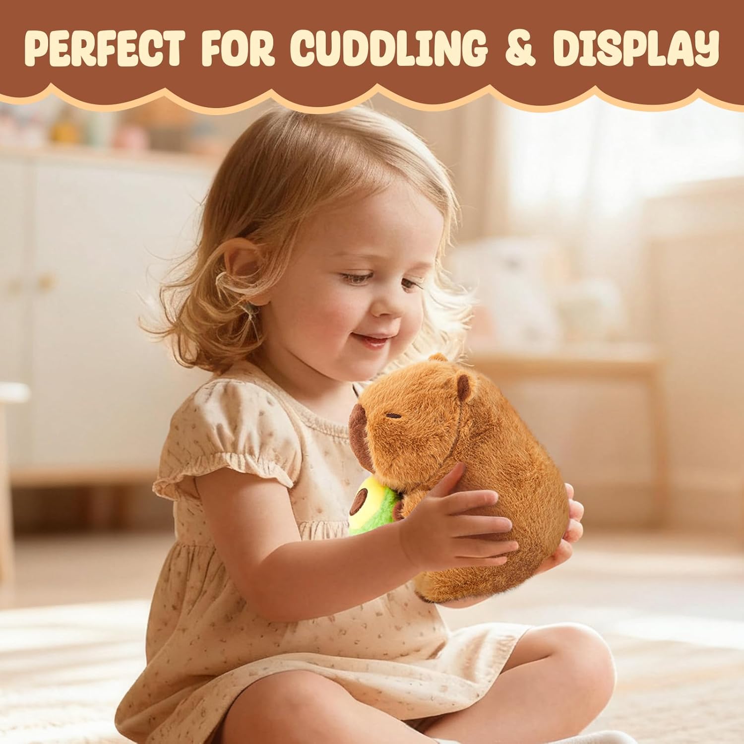 Athionsu 9’’ Capybara Plush with Avocado Soft Stuffed Animal Toy, Cute Kawaii Plush Pillow Gift for Kids Boys and Girls, Adults