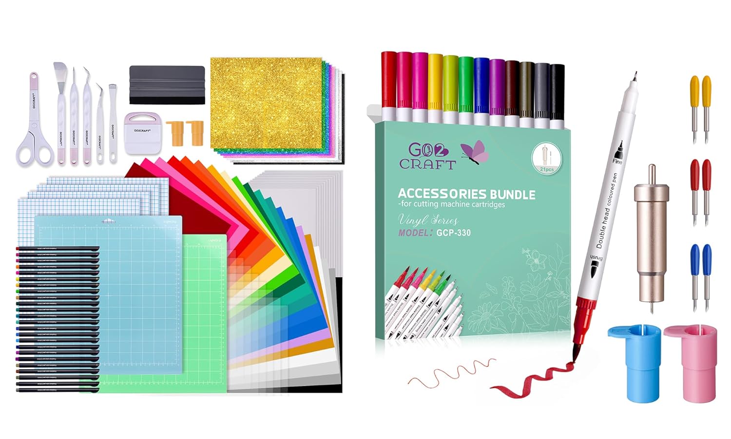 GO2CRAFT 90Pcs Accessories Bundle for Cricut Makers and All Explore Air & 21Pcs Perfect Draw Then Cut Tools
