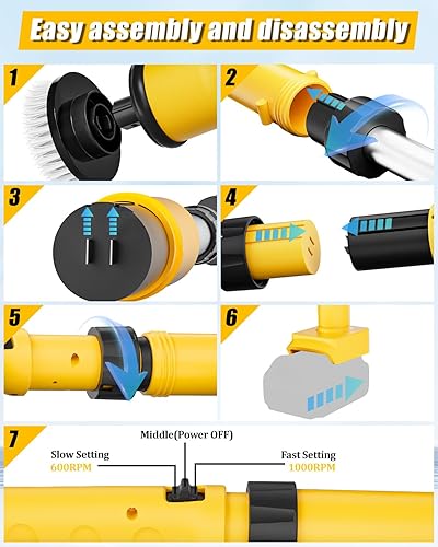 Miniatura 7 de Limpiador eléctrico giratorio compatible con batería DeWalt de 20 V (batería no incluida), depurador a batería de 1000 RPM con brazo de extensión