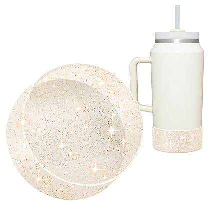 Vmini Protective Glitter Silicone Boot Compatible with 64 oz Stanley Quencher H2.0 FlowState Tumbler With Handle, Anti-Slip Bottom Sleeve Cover for Stanley Cup 64 oz Accessories (Transparent Gold)