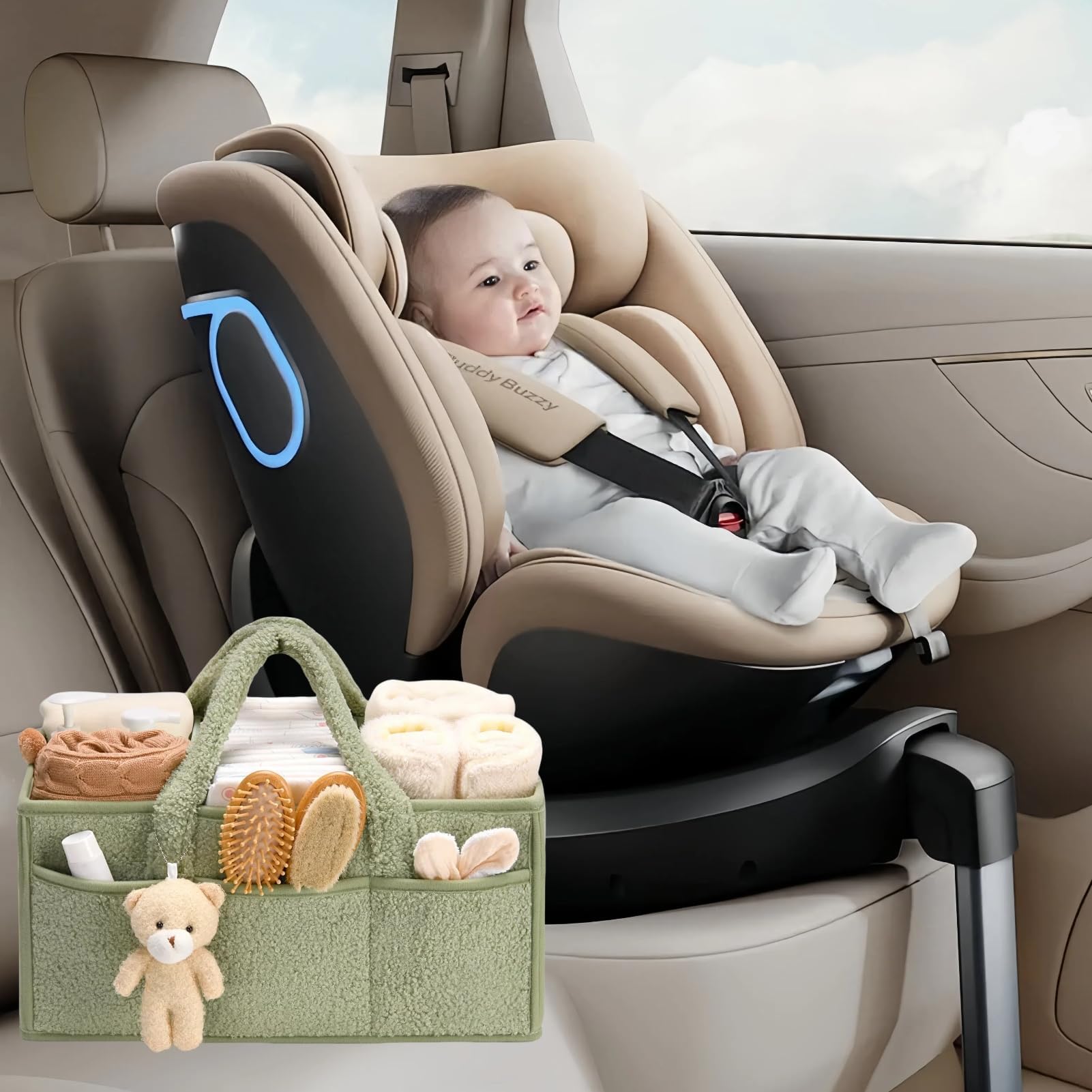 Panier Rangement BéBé, Portable Panier De Rangement Bebe, Langer Feutre Bebe, Compartiment Amovible, Parfait Pour Les Essentiels Du Nouveau-Né, Le Changement Des Couches (A)