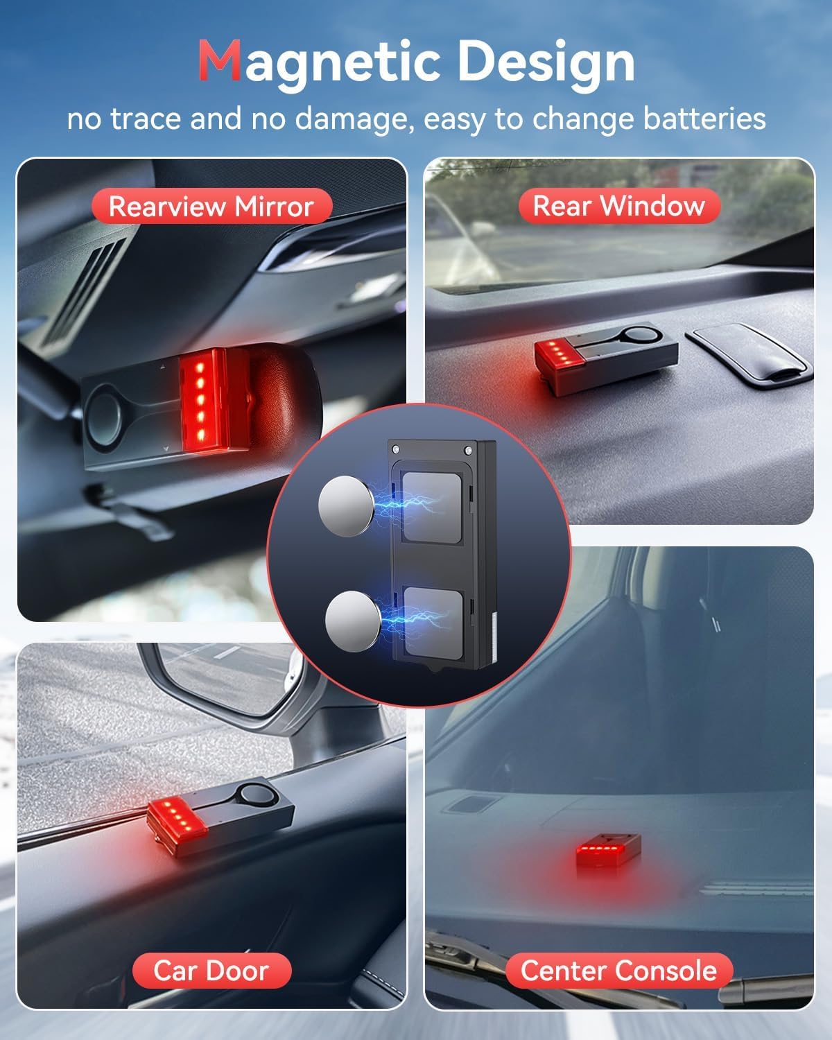 Auto-Vibrationsalarm mit Ton und Licht und Fernbedienung, ELECTOP 108 dB Auto-Diebstahlschutz-Vibrationsalarm, Diebstahlschutz-LED-Blinklicht, kabelloser Fahrzeug-Sicherheitsalarm mit 2 Stück Alarm