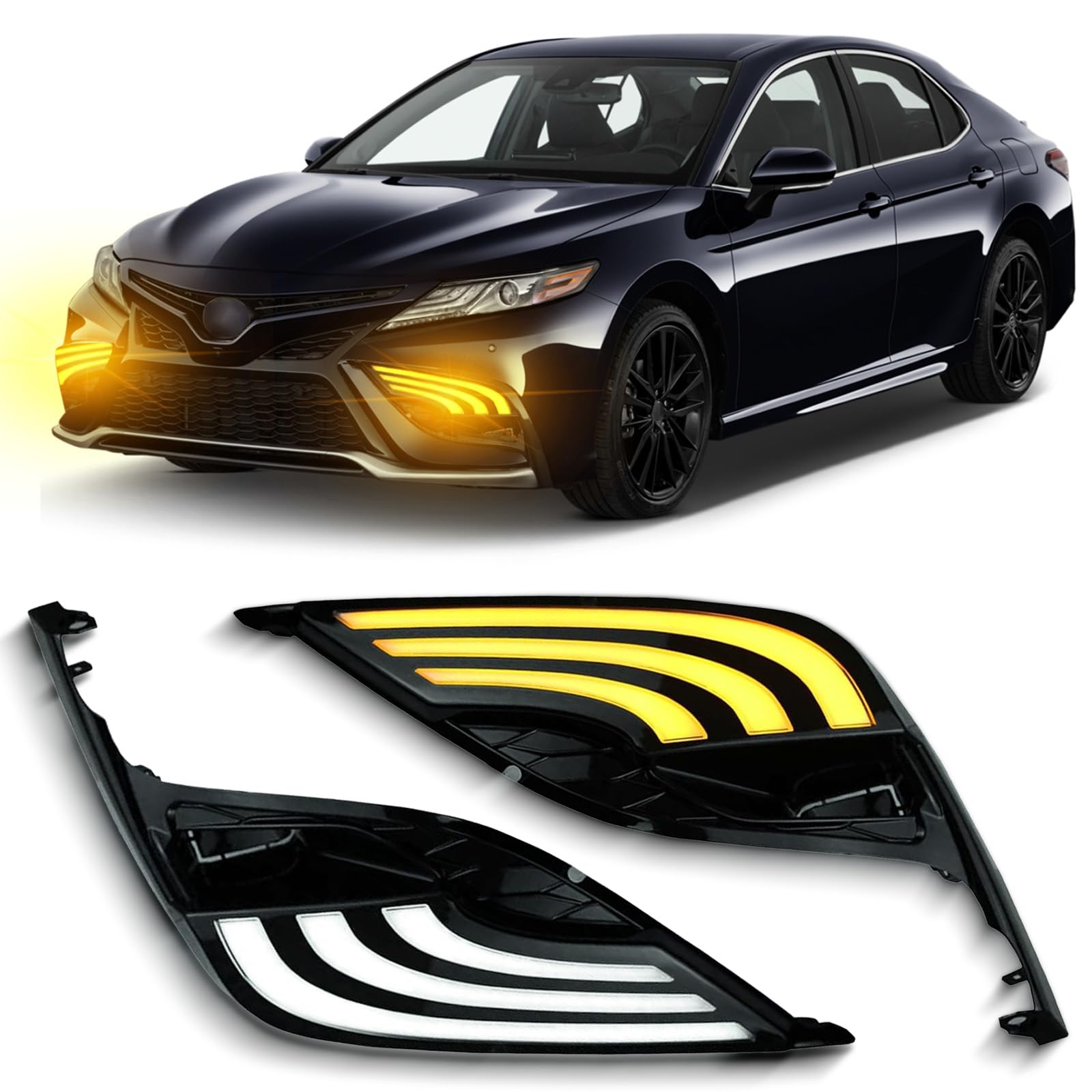 Switchback White/Amber LED Front Fog Daytime Running Lamp w/Dynamic Flash LED Turn Signal light Feature Compatible with Toyota Camry 2021-2024 SE XSE TRD