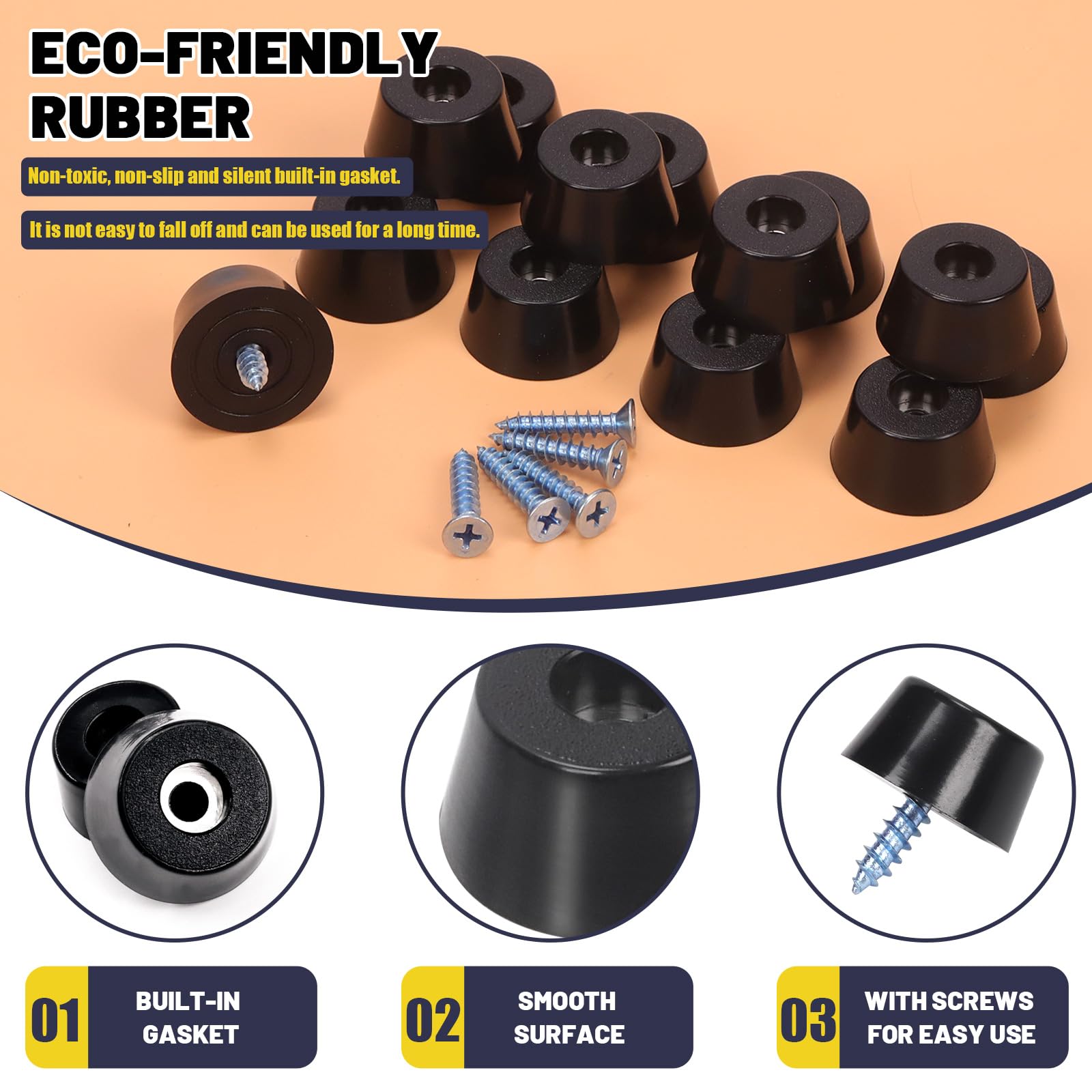 Mardatt 50Pcs Rubber Feet for Cutting Board Non Slip Rubber Bumper Feet with Screws - Image 3
