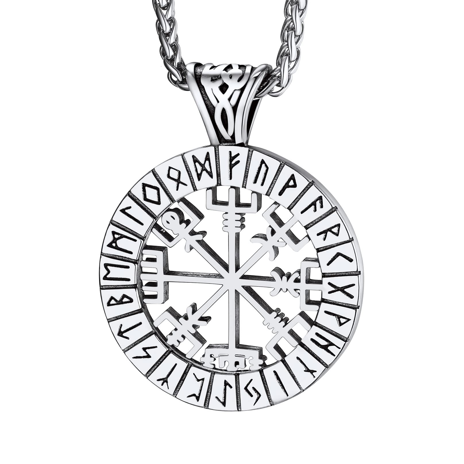 Bandmax Viking Collar con Runas Colgante Redondo Trinidad Nudo Celta/Triángulo/Vegvisir Cadena de Acero Inoxidable para Hombres Mujeres