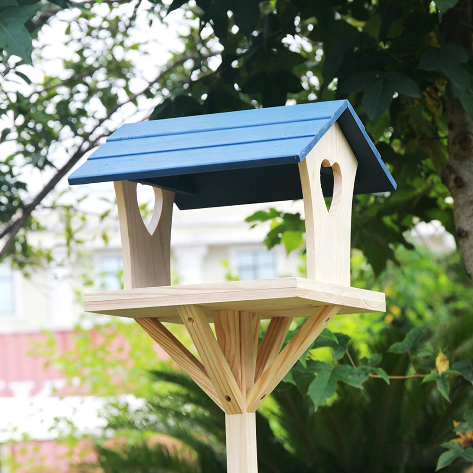 Comedero Pajaros Exterior, Comederos para Aves Silvestres, con Soporte, Madera de Pino, Fácil Montaje, para Jardín, Balcón o Terraza