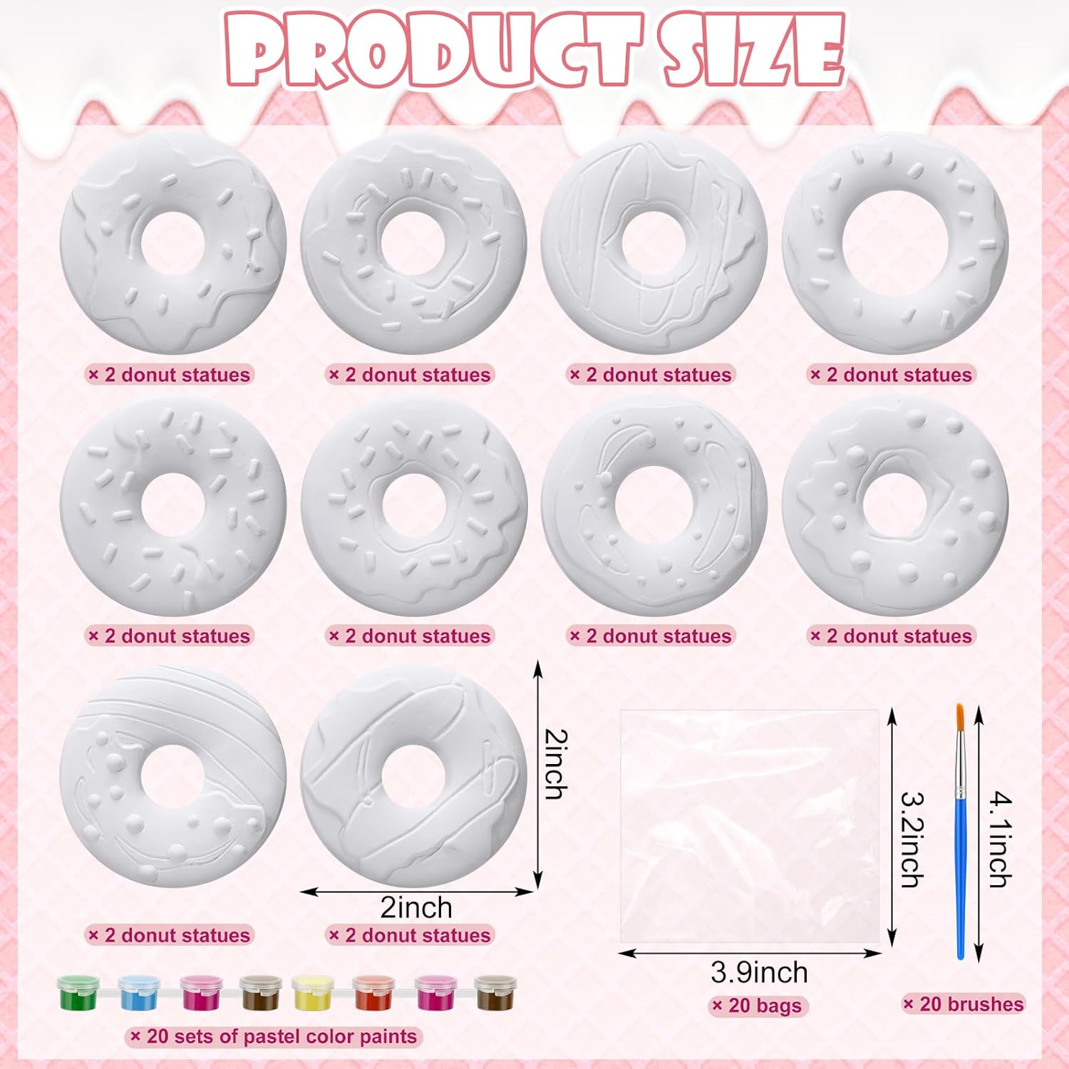 Simgoing 20 Set Donut Ceramic Painting Kit DIY Ceramic to Paint Your Own Donut Figurines Unpainted Plaster Arts and Craft for Adults Birthday Party Favors