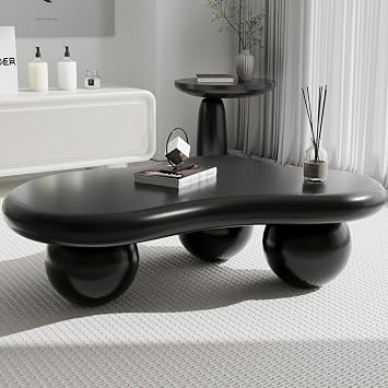 Cloud Coffee Table, Modern Coffee Table Living Room Coffee Table Irregular Coffee Table Unique Funky Asymmetrical Coffee Table Small Center Table Tea Table with 3 Ball Legs,Black,46.06"