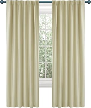 Deconovo Room Darkening Curtains for Kitchen Window, Beige Light Filtering Thermal Drapes 54 Inches Long, Back Tab and Rod Pocket Window Curtains, 52W x 54L Inch, 2 Panels