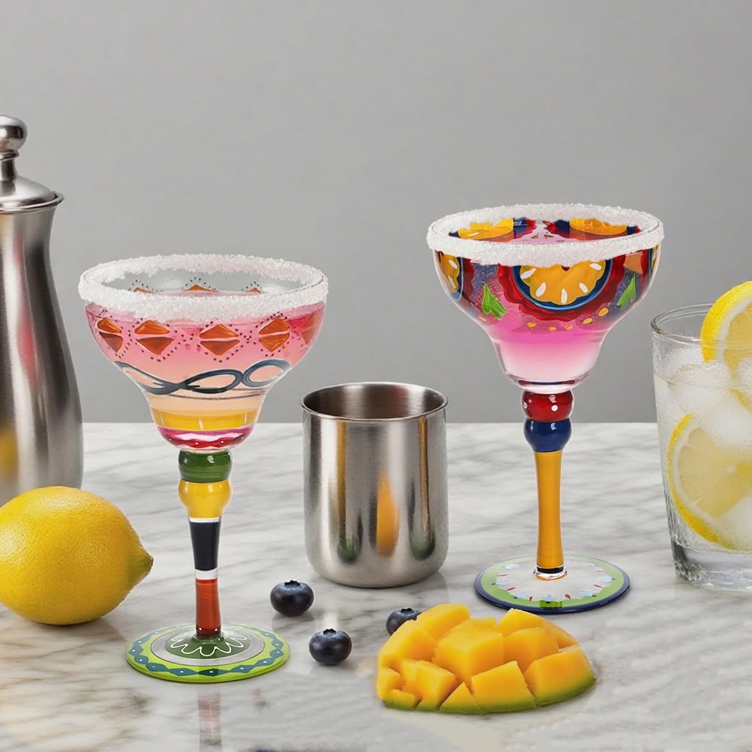 ZAVOOS Set of 2 Margarita Glass, 10 Oz Mexican Hand Blown Glasses Modern Bar Cups for Martini, Handcrafted Coupe Drinking Glassware Stemware for Cocktail Champagne, Party Decorations