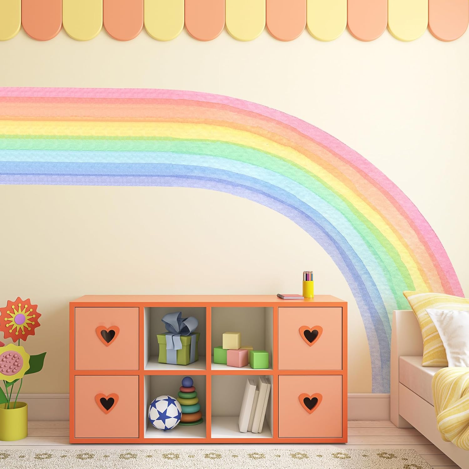 Removable Large Boho Watercolor Half Rainbow Wall Stickers Murals Giant Peel and Stick Self Adhesive Colorful Pastel Rainbow Wall Decals Wallpaper for Kids Girls Bedroom Nursery Decoration (XXL)