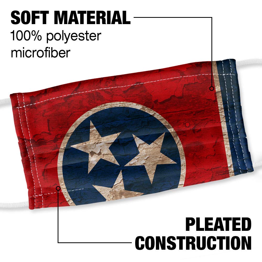 Popfunk Rustic Distressed Tennessee State Flag 1-Ply Reusable Face Mask Covering with Adjustable Nose Wire, Unisex