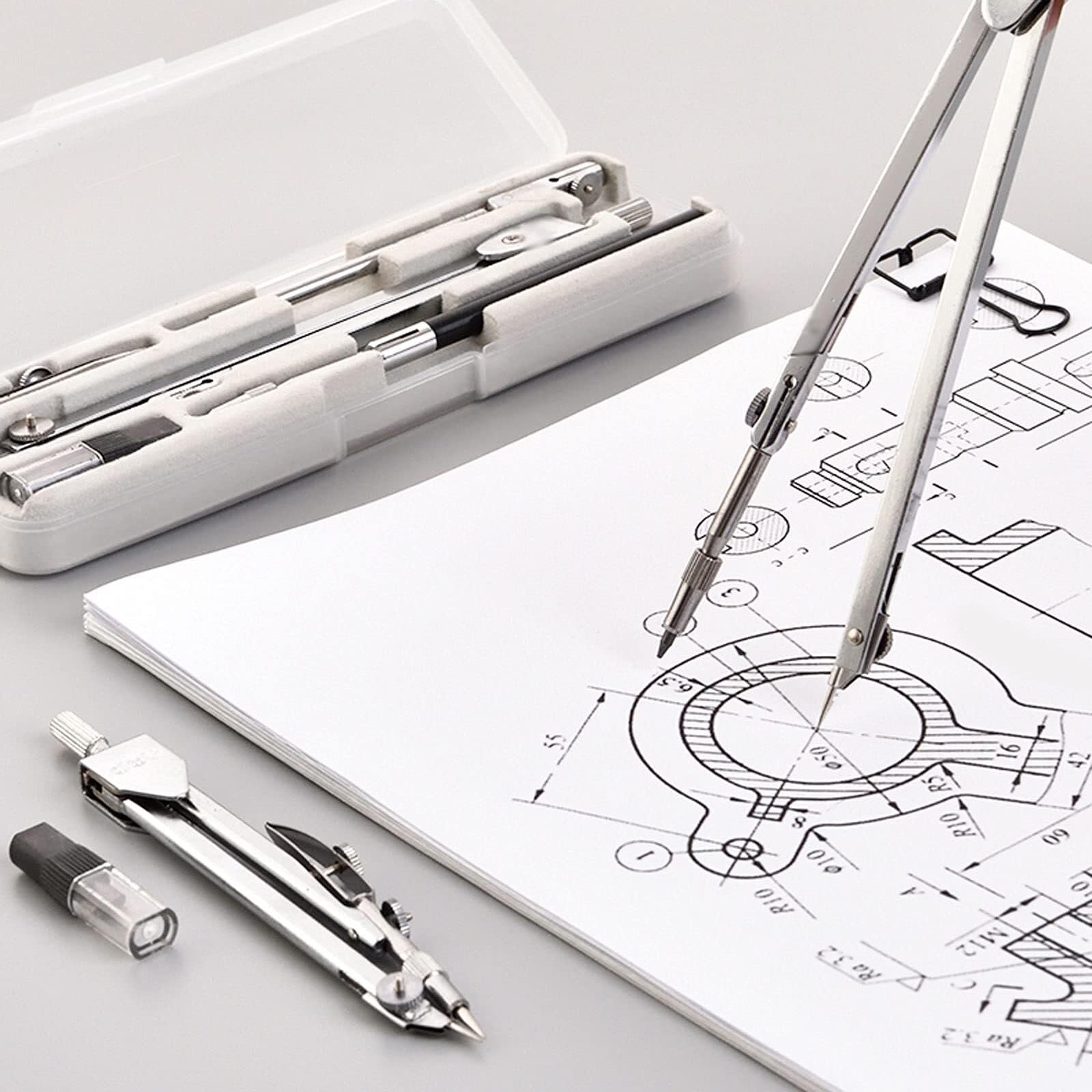 Ensemble de boussole géométrique – Compas de dessin en métal pour mathématiques, conception et dessin de précision – Idéal pour les étudiants, les ingénieurs et les architectes