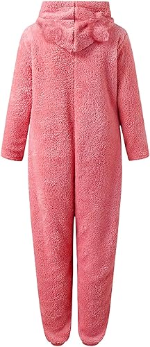 Miniatura 3 de Mono de vellón tipo mameluco de sherpa para mujer, pijama de una sola pieza con cremallera, talla grande, con capucha, pijama de felpa