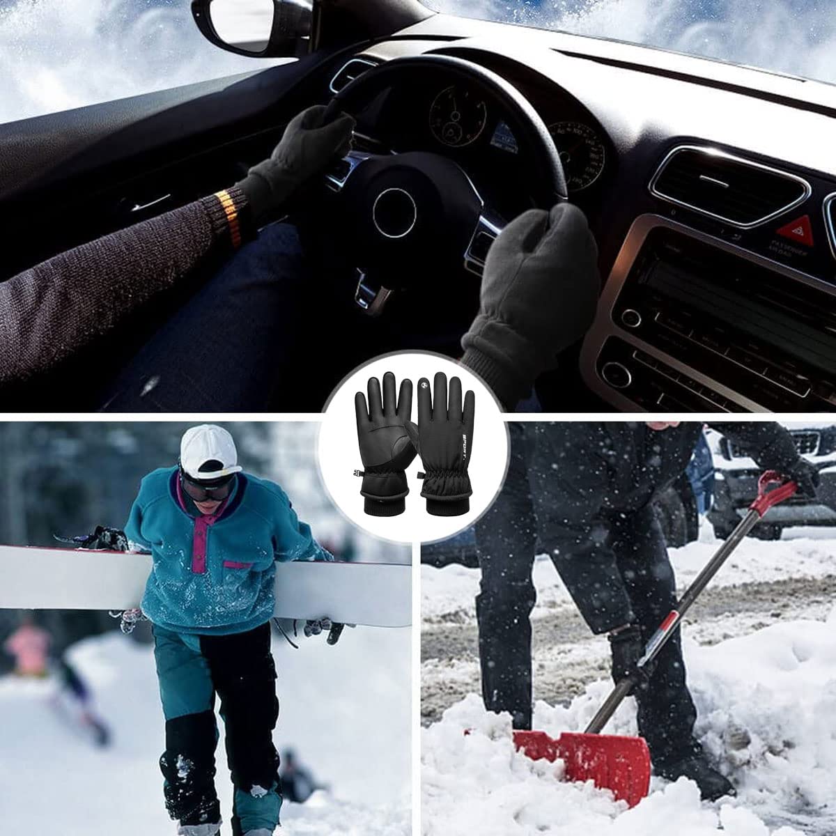 Guantes para Frio, EASYTAO Guantes Gruesos Nieve Impermeables a Prueba de Viento, Guantes de Pantalla Tactil de Invierno para Celular, Guantes Gym para Moto Ciclismo Correr