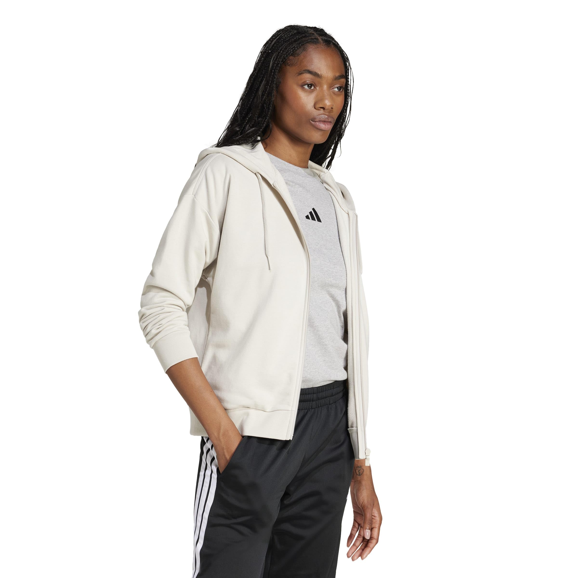 adidas Kobiety ESSENTIALS LINEAR FULL ZIP FRENCH TERRY HOODIE, wonder alumina/white, S