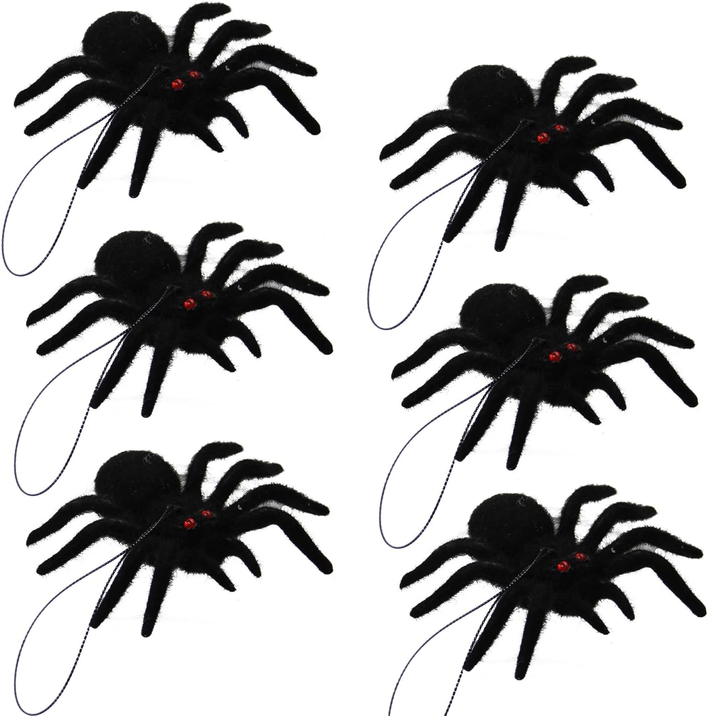Halloween Hanging Spiders, Realistic Looking Hairy Spiders for Haunted House Decorations, 6 Pack