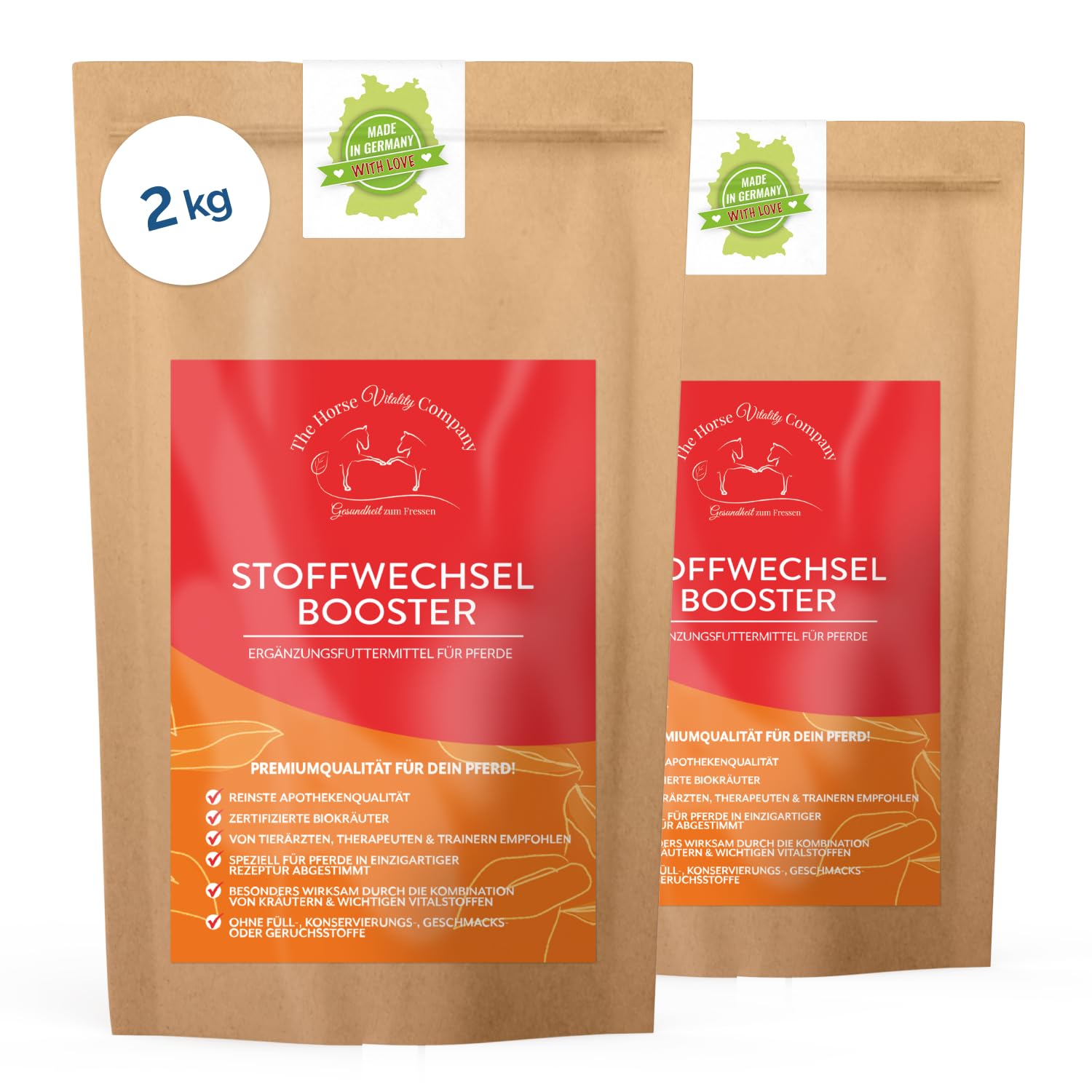 The Horse Vitality Company Stoffwechselbooster für Pferde 2 kg Pulver | Mischung aus Kräutern, Zink & Magnesium | Fellwechsel, Immunsystem & Vitalität | 100% natürlich | Made in Germany