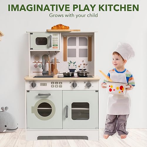 Miniatura 3 de ROBOTIME Juego de cocina para niños pequeños, juego de cocina de madera para niños con luces y sonidos reales, regalo de cocina para niñas y niños a
